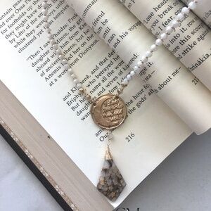 Handcrafted Bronze "I Love You to the Moon and Back" Necklace Mystic Moonstone